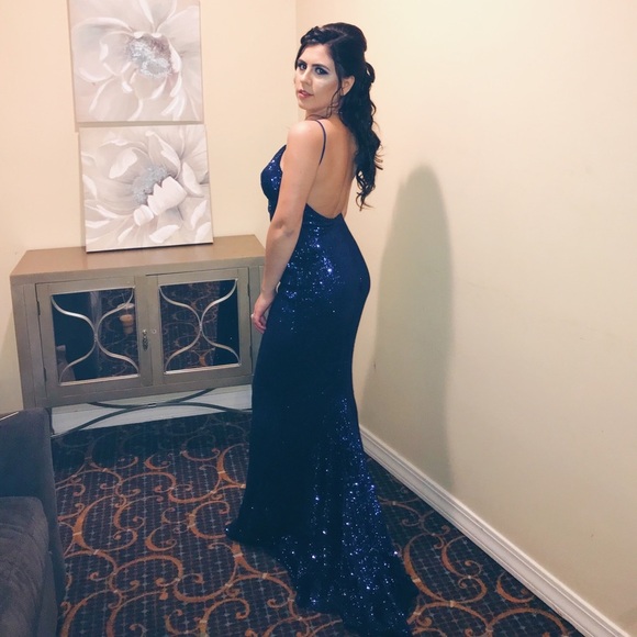 Sequin open back evening prom gown long dress - Picture 2 of 4